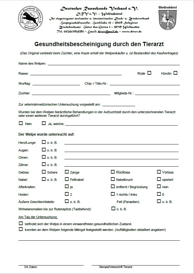 Tierärztliche Bescheinigung