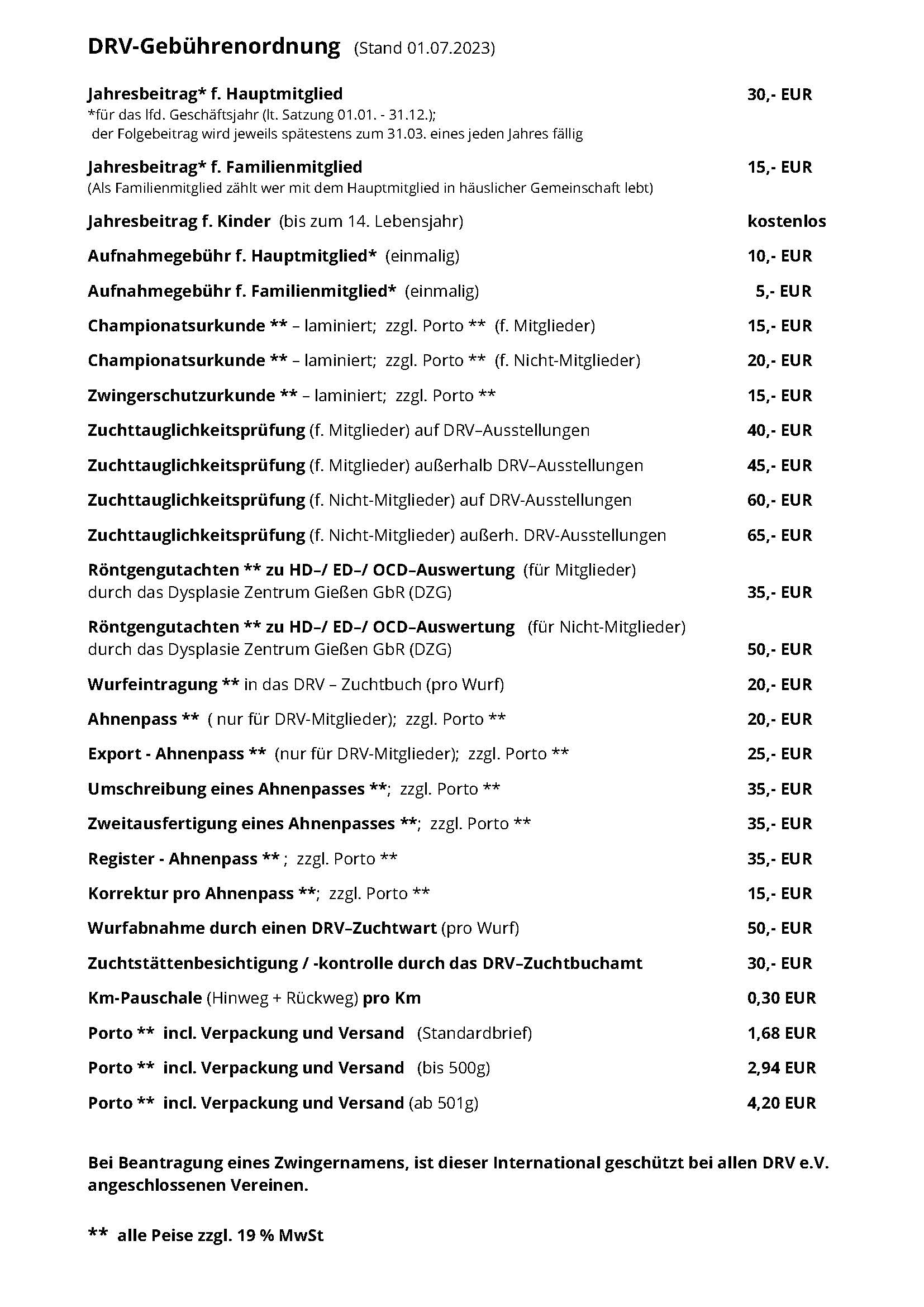 DRV Gebührenordnung